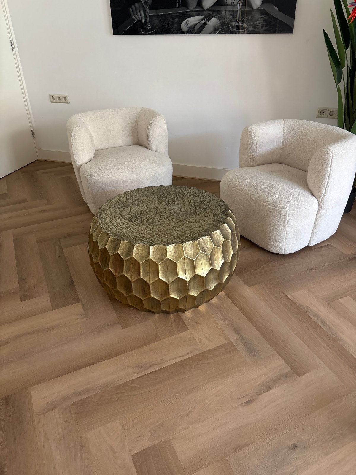 Gouden Bijzettafel / Salontafel - Rond, Metaal, Ophalen, Rond, 50 tot 100 cm, Zo goed als nieuw