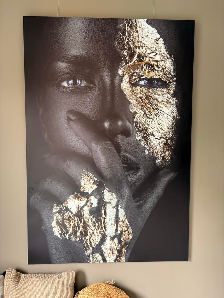 Groot schilderij 'Vrouw met goud' - 148x100cm, Ophalen, Zo goed als nieuw, Schilderij, 75 cm of meer