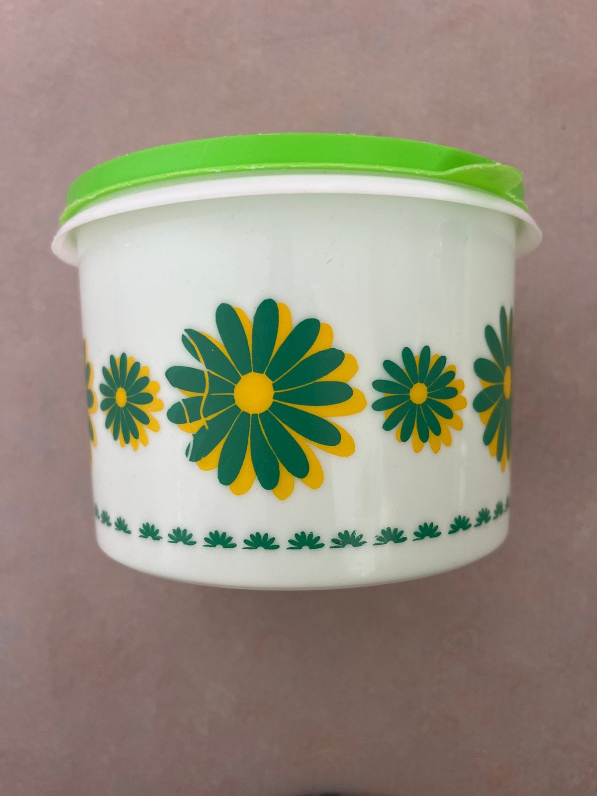 Retro voorraadpot met bloemmotief, Gebruikt, Kunststof, Ophalen of Verzenden, Voorraadpot