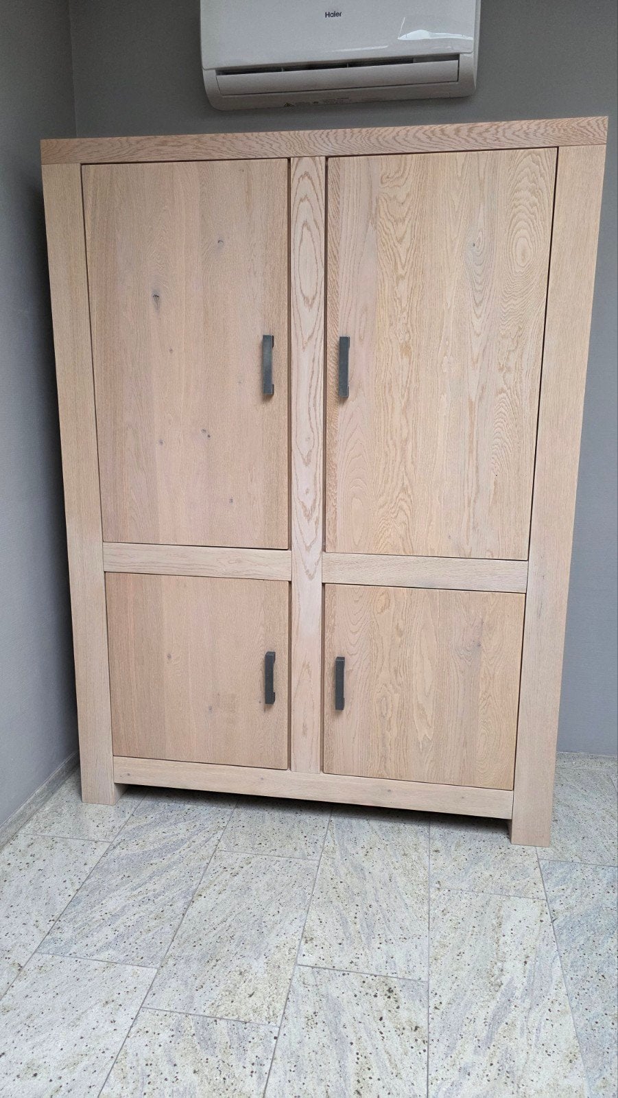 Massief eiken broodkast – Cream White, Ophalen, Met deur(en), 100 tot 150 cm, Eikenhout