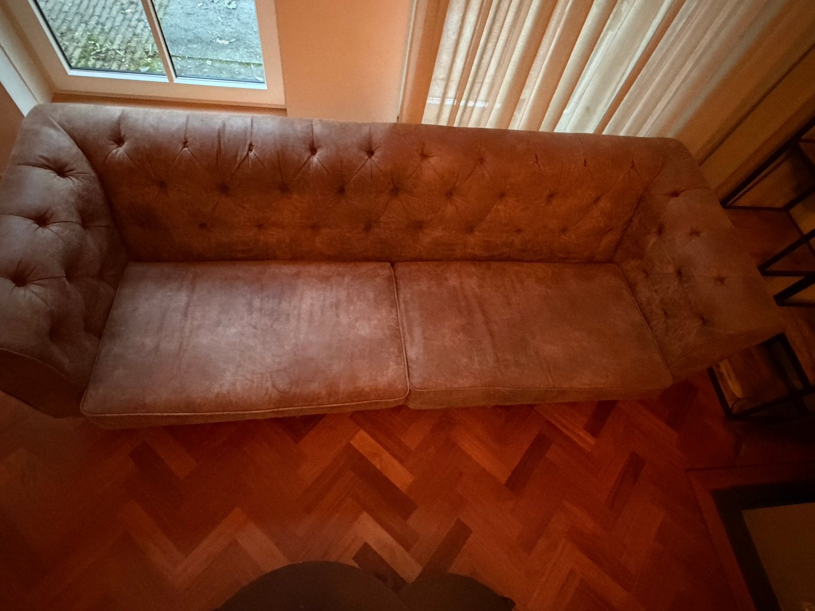 Fijne bruine bank, Huis en Inrichting, Ophalen, Gebruikt, Driepersoons, 75 tot 100 cm