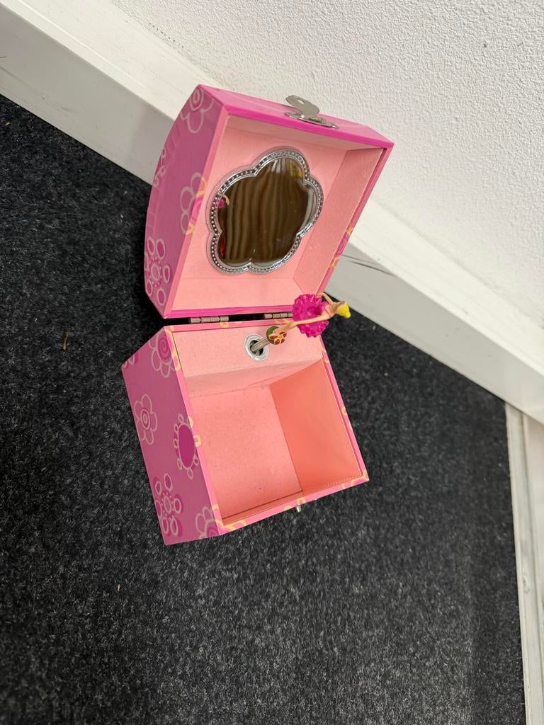 Roze muziekdoosje met ballerina en spiegel, Ophalen of Verzenden, Zo goed als nieuw