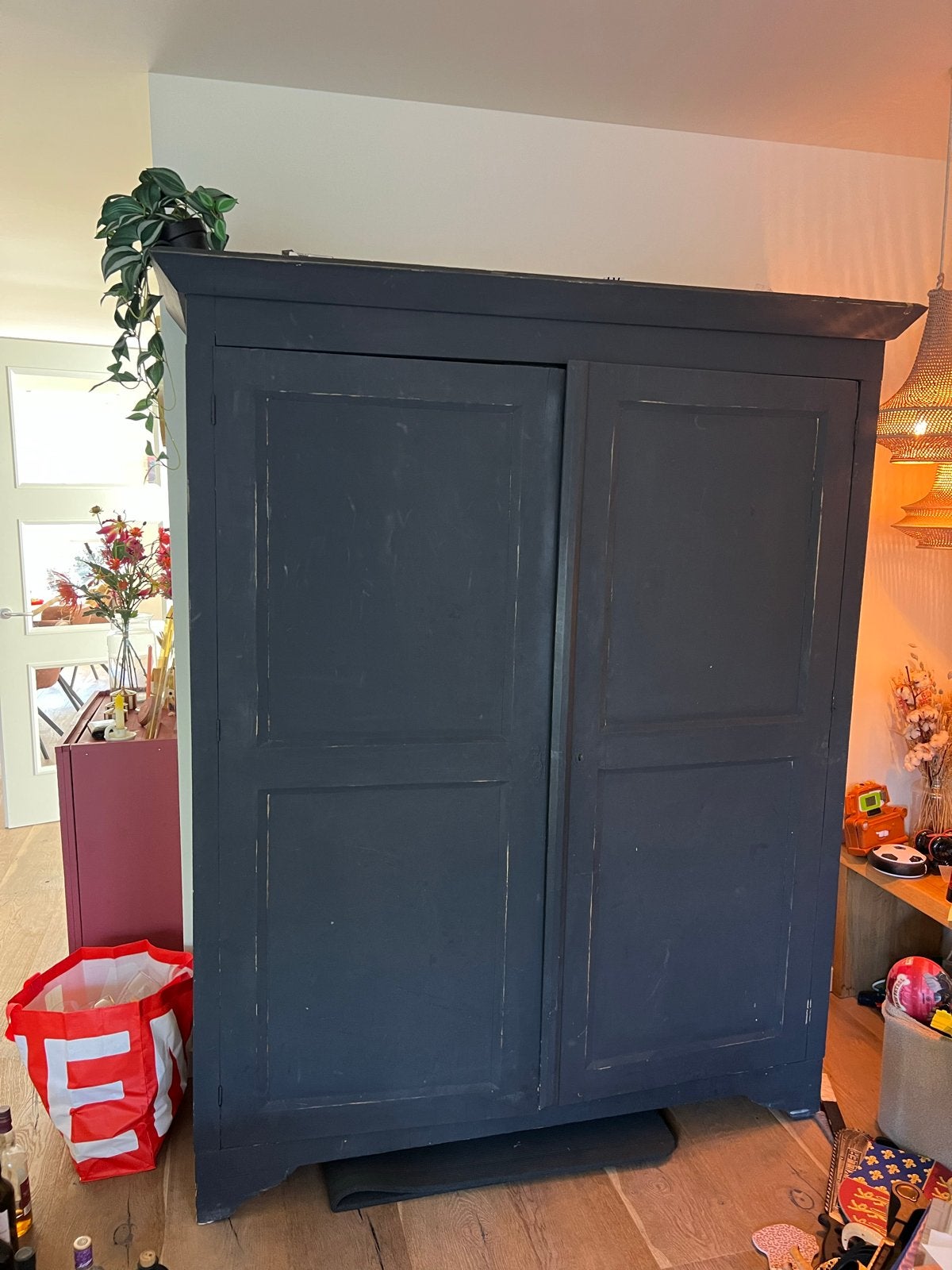 Vintage houten schoolkast - 162 cm breed