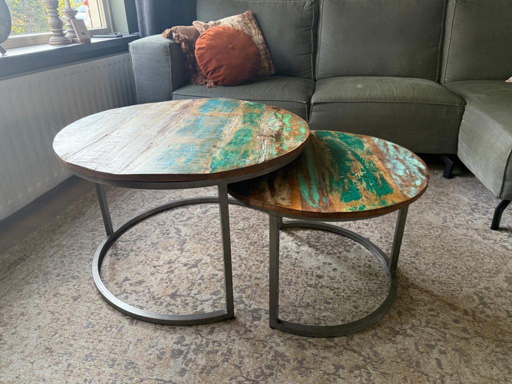 Goossens Salontafels Rond Industrieel - Set van 2, Huis en Inrichting, Tafels | Salontafels, Ophalen, Gebruikt, Rond, Metaal