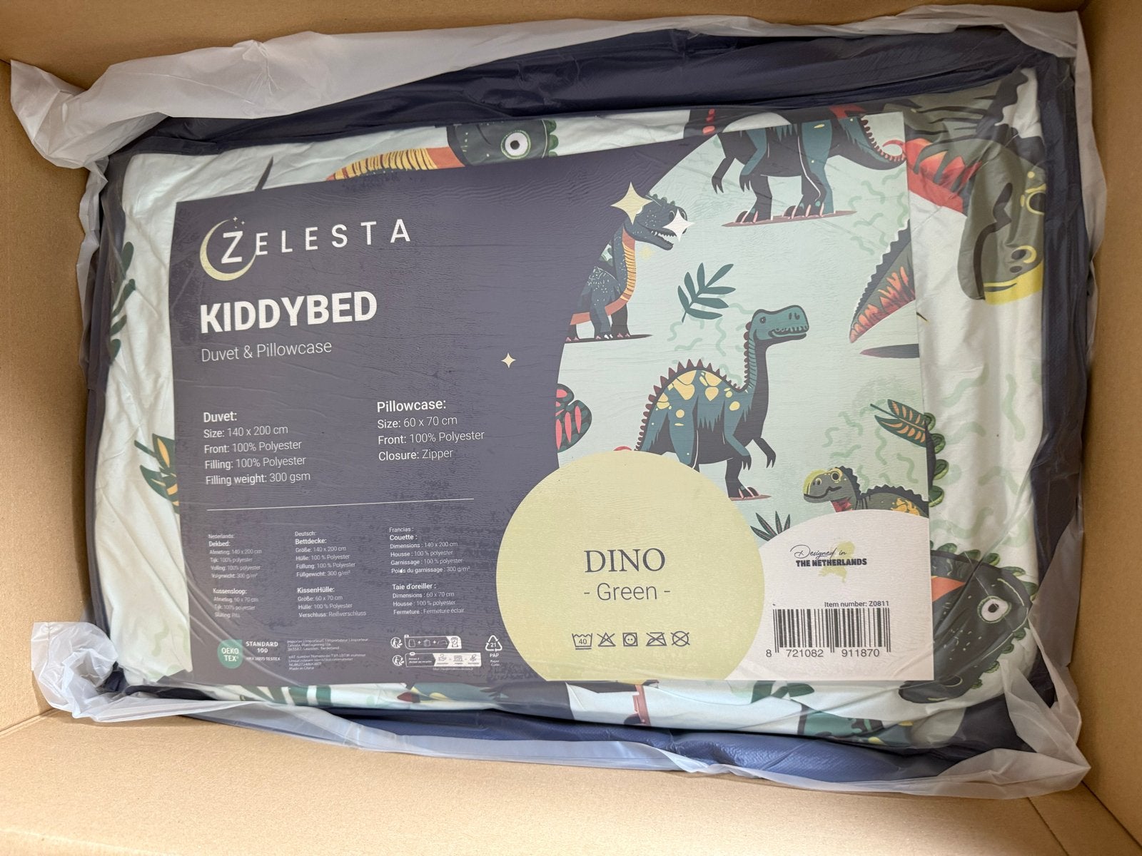 Zelesta Kiddybed Dekbedovertrek Dino Groen, Eenpersoons, Dekbedovertrek, Ophalen of Verzenden, Overige merken