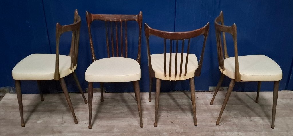 4 vintage Stevens stoelen jaren'50, Ophalen, Gebruikt, Bruin, Vintage
