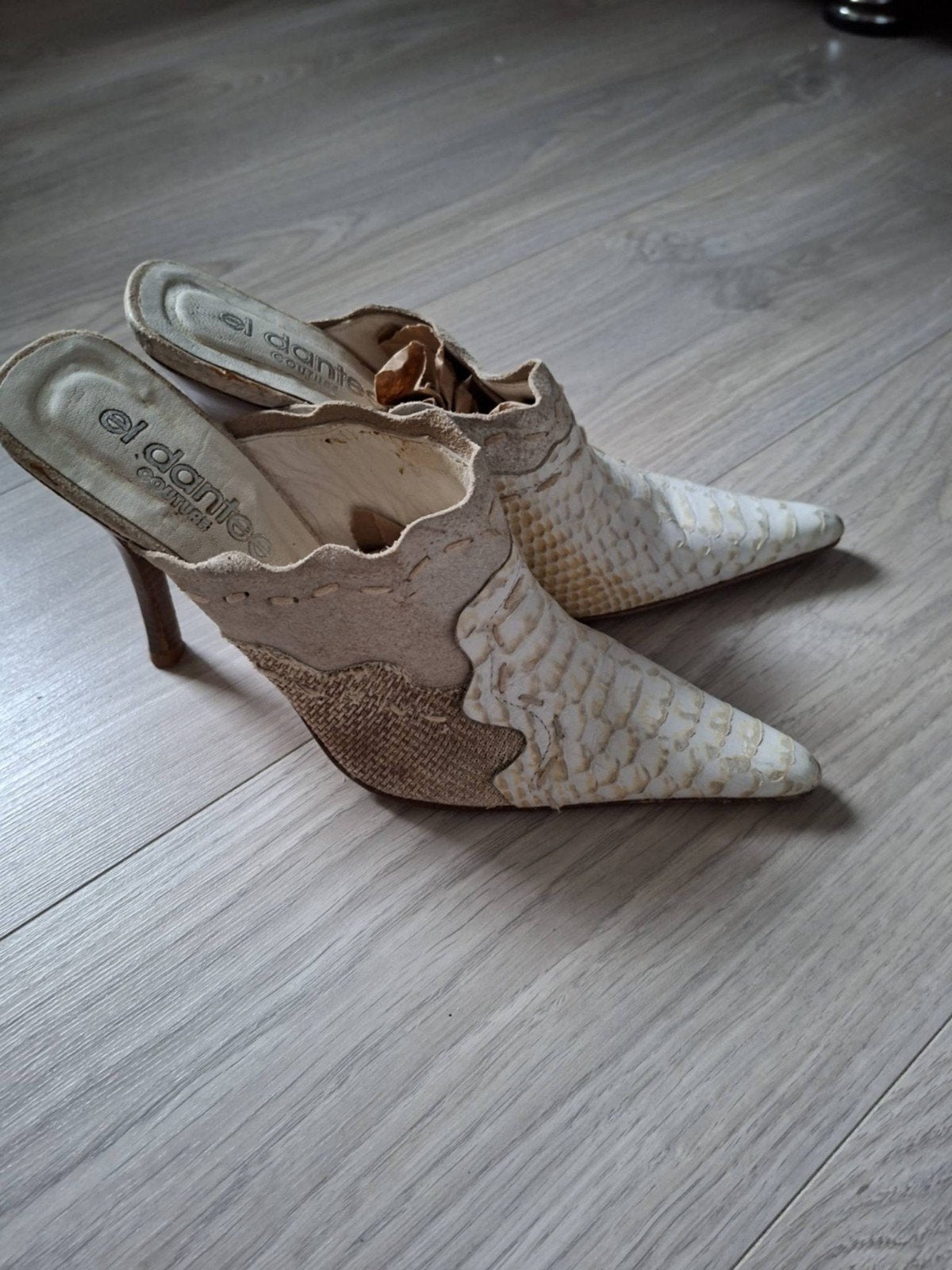 El Dante Couture Muiltjes met Slangenprint - Maat 38, Beige, Overige typen, El Dantes, Ophalen of Verzenden