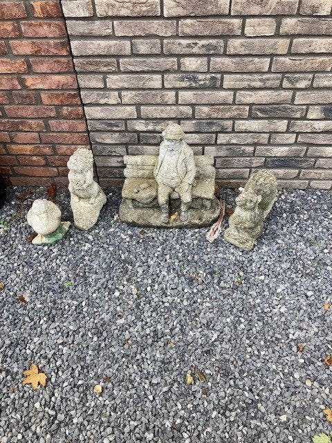 4 oude zware betonnen tuinbeelden, Tuin en Terras, Ophalen, Gebruikt, Beton, Overige typen