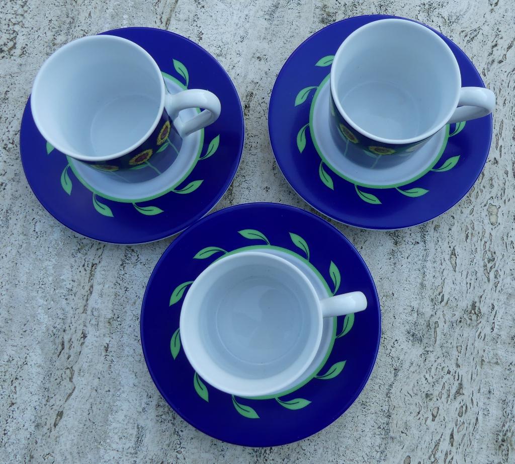 3 x Douwe Egberts Kahla Zonnebloem Espresso Kop en Schotel, Nieuw, Ophalen of Verzenden, Wedgwood, Kop(pen) en/of Schotel(s)
