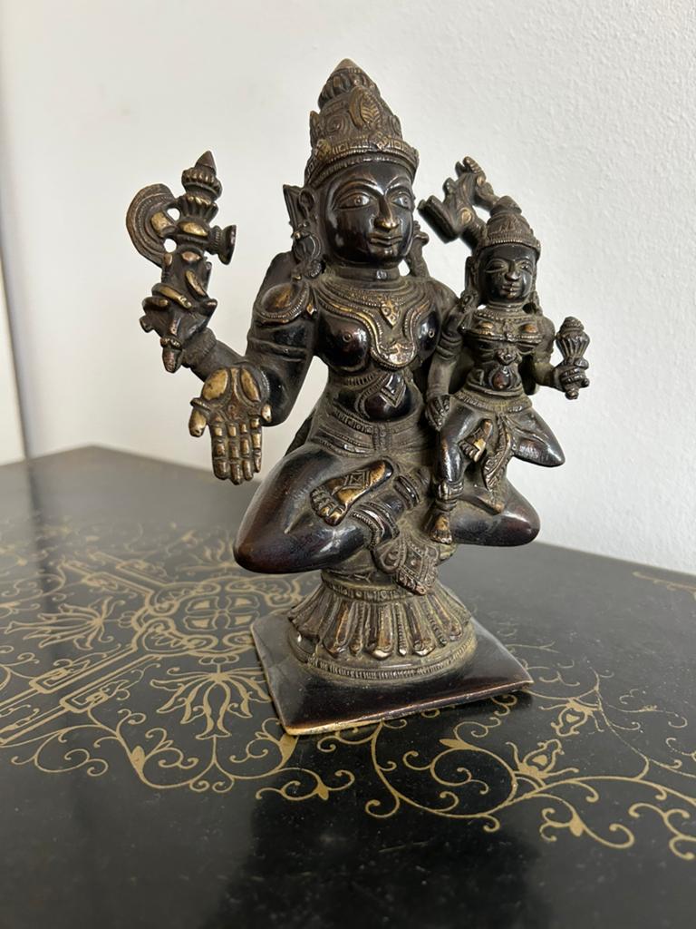 Bronzen beeld van Shiva met Parvati, Ophalen of Verzenden, Zo goed als nieuw