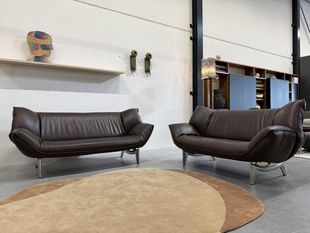 leolux Tango 3 & 2 zits bank senso bruin leer, Leolux, Info@leolux.nl, 150 tot 200 cm, Tweepersoons
