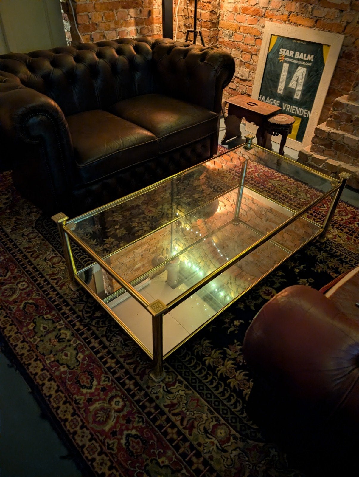 Retro Gouden Salontafel met Glas en Spiegel - 120x60cm, Huis en Inrichting, Tafels | Salontafels, Ophalen, 100 tot 150 cm, 50 tot 100 cm