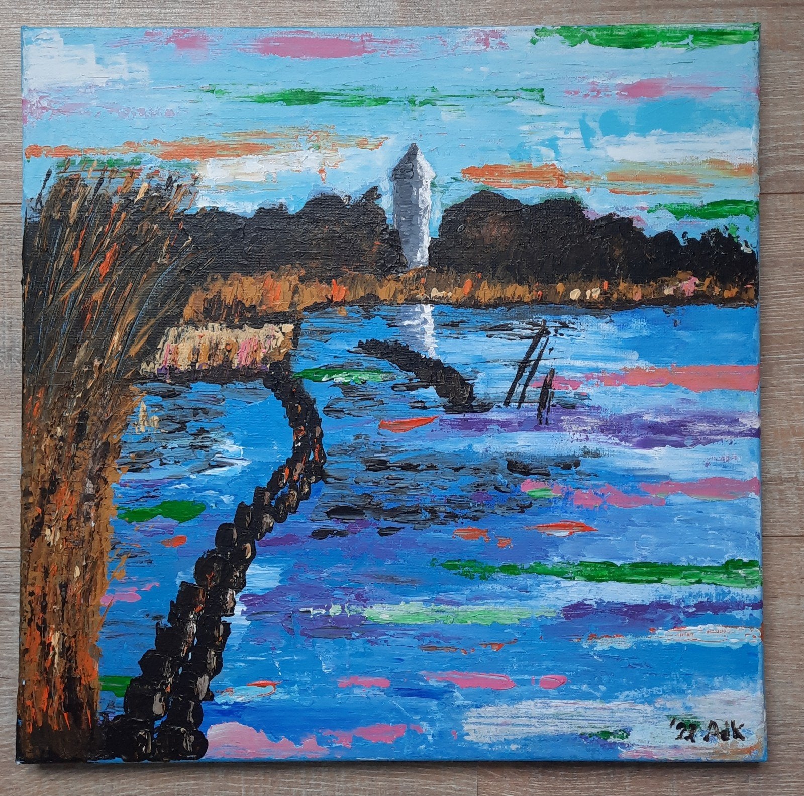 Schilderij Nieuwkoopse Plassen 40x40 cm, Ophalen of Verzenden