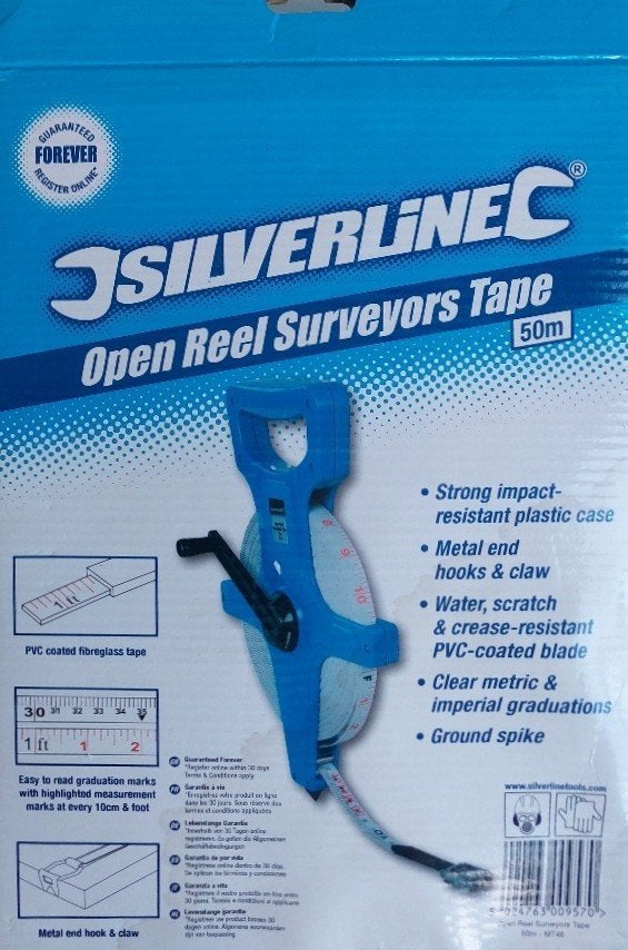 Meetlint, 50 m, Silverline Landmeter (z.g.a.n.), Ophalen of Verzenden, Zo goed als nieuw, Rolmaat/meetlint, Overige merken