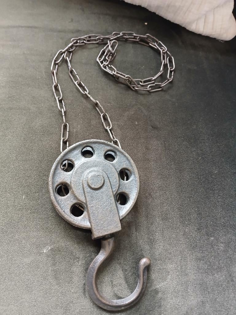 Metalen katrol met haak en ketting, Ophalen of Verzenden