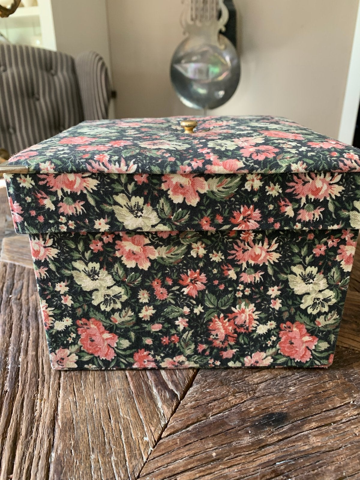 Vintage stoffen doos met bloemenprint, Ophalen of Verzenden