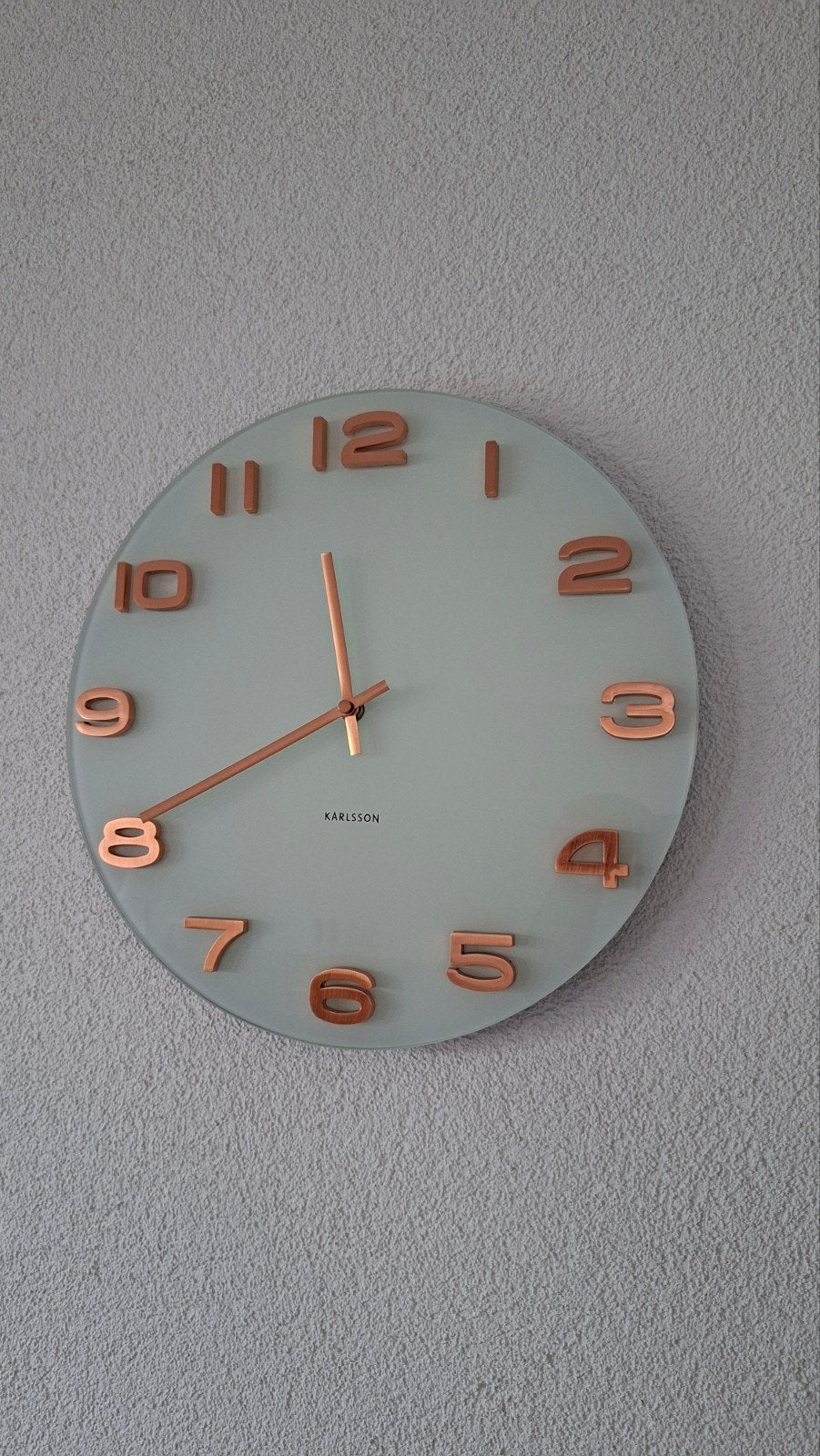 Moderne Karlsson Wandklok - Mintgroen met Koperen Cijfers, Ophalen, Wandklok, Analoog, Modern