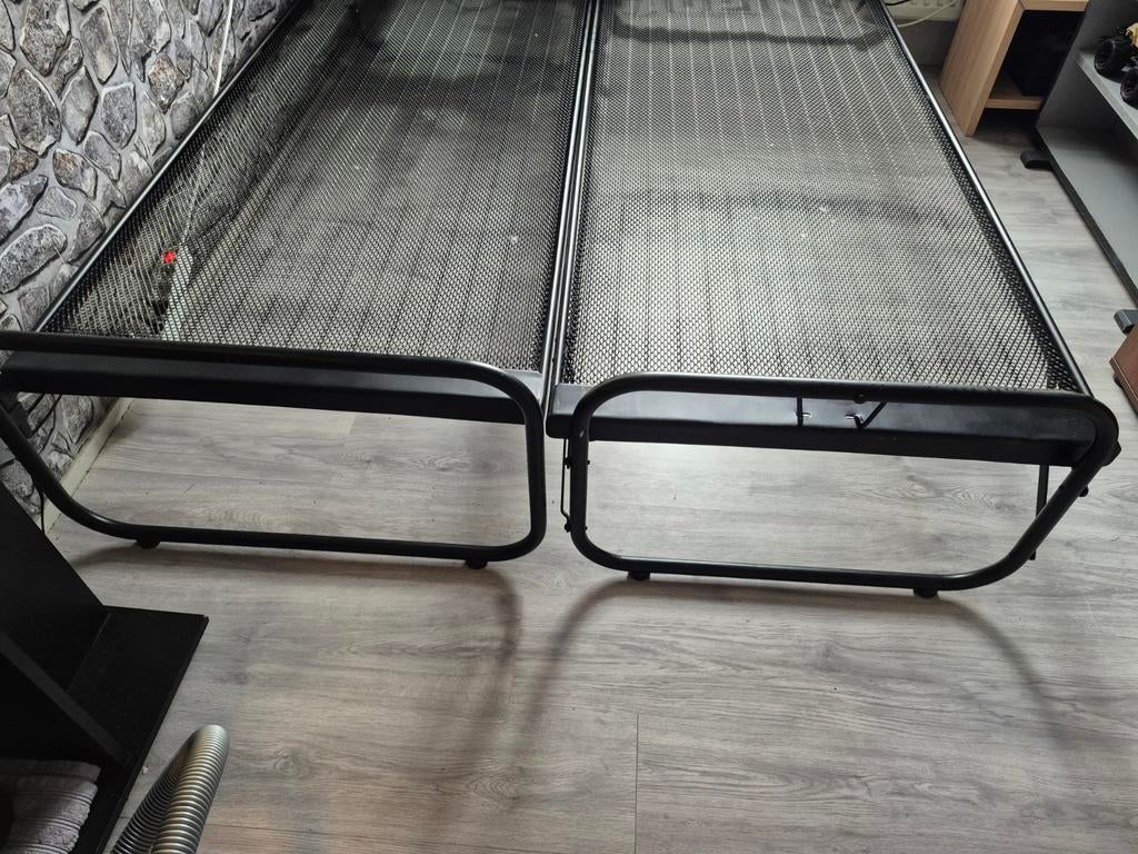 Eenpersoonsbed met uitschuifbaar onderbed, Ophalen, Zwart, 190 cm of minder, Metaal