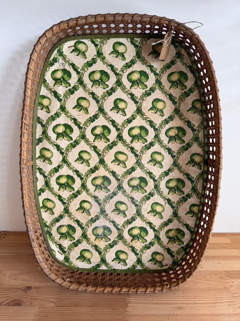 Retro rotan dienblad, Ophalen, Zo goed als nieuw, Rond, Hout