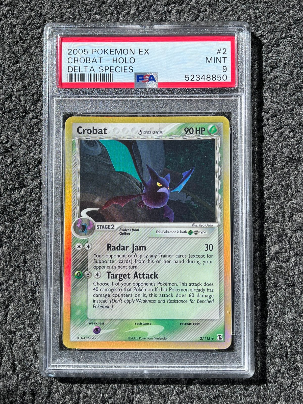 Pokémon PSA 9 Crobat Holo #2 Delta Species ex, Ophalen of Verzenden, Zo goed als nieuw, Losse kaart, Foil