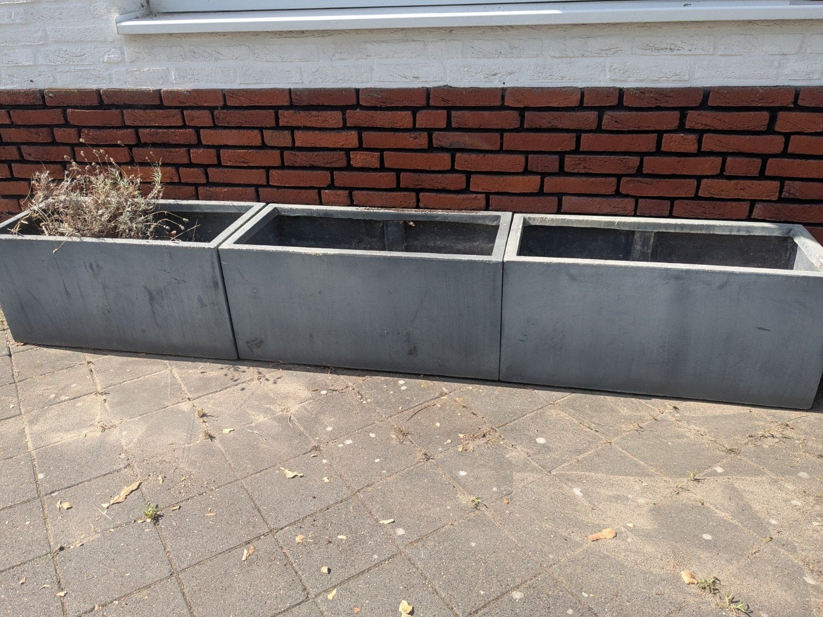 3 Grijze fiberclay plantenbakken, Tuin en Terras, Ophalen, Overige materialen, Gebruikt, 60 tot 100 cm