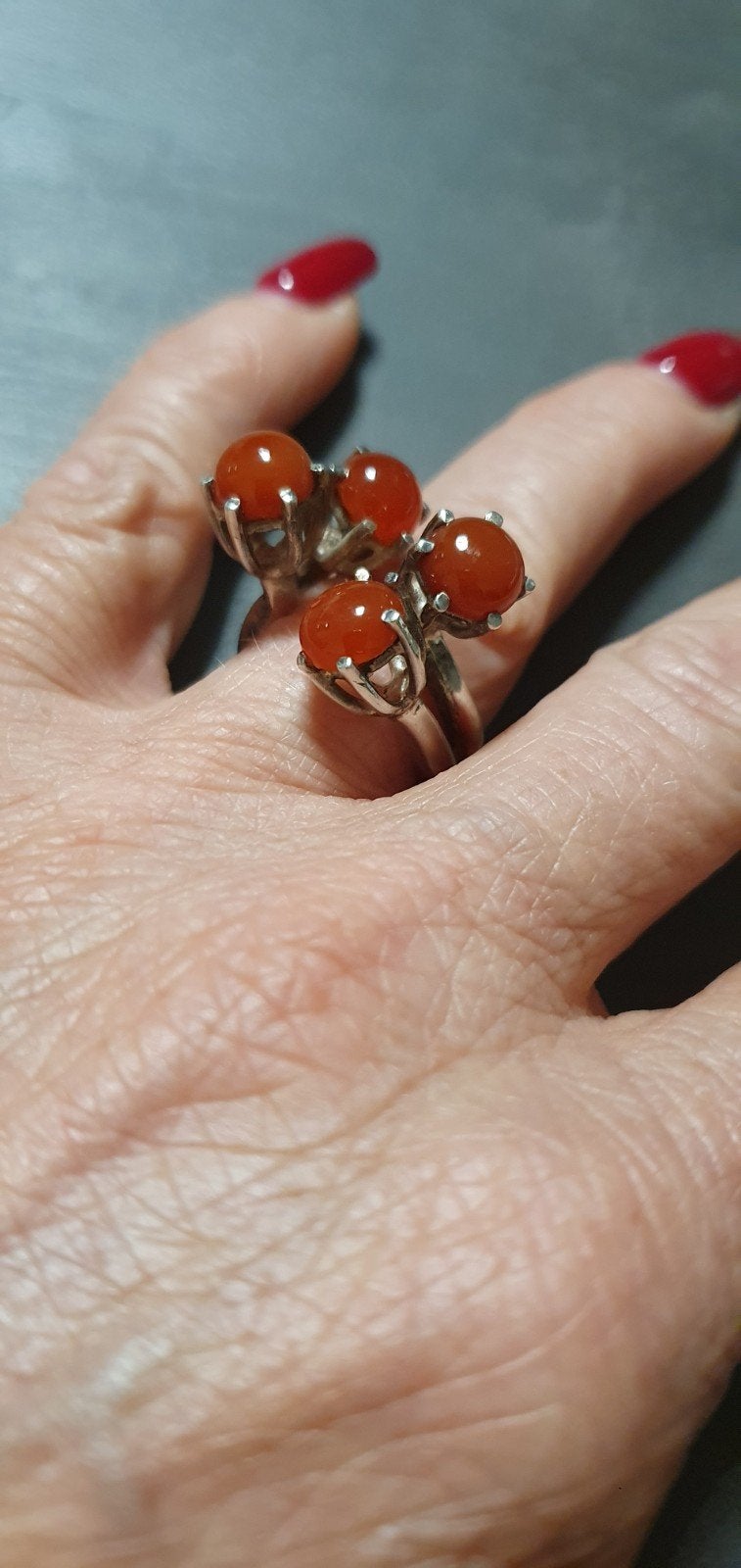 Statement sterling zilveren ring met carneool/rode agaat, Gebruikt, Ophalen of Verzenden, 17 tot 18, Met edelsteen