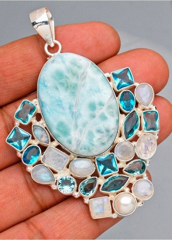 Larimar sieraden 925 zilver, Blauw, Nieuw, Ophalen of Verzenden, Met edelsteen