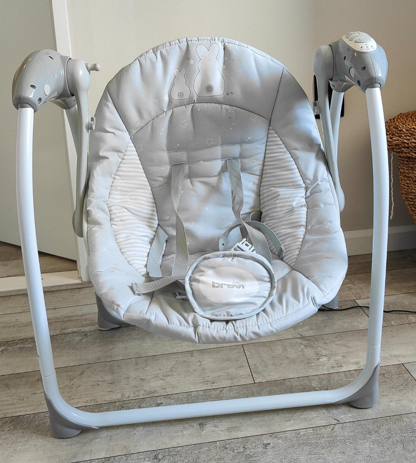 Brevi Baby Rocker/Schommelstoel - Grijs met Konijntjes, Ophalen, Gebruikt