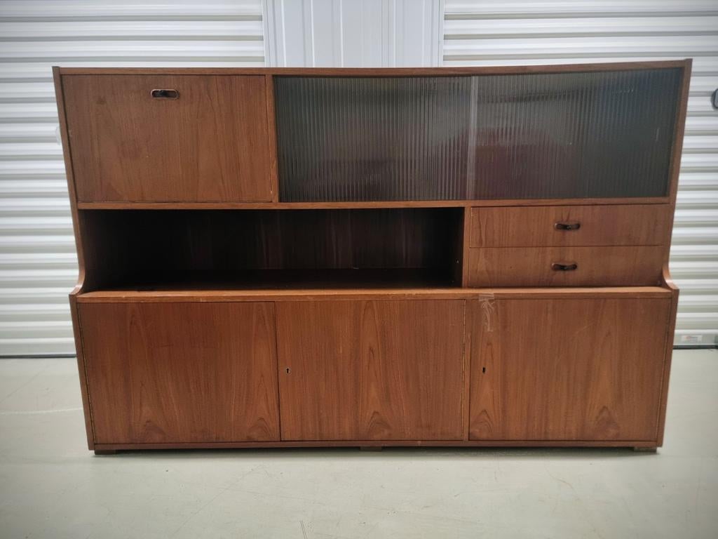 Vintage mid century highboard dressoir met vitrinekast., Ophalen, Mid century vintage, Gebruikt, 150 tot 200 cm