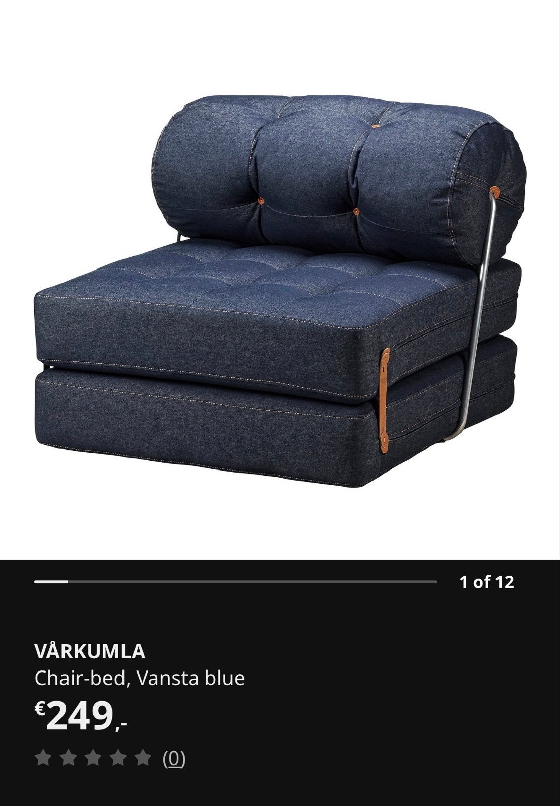 IKEA VÅRKUMLA Slaapstoel, Vansta blauw, Ophalen, 90 cm, Eenpersoons, Blauw