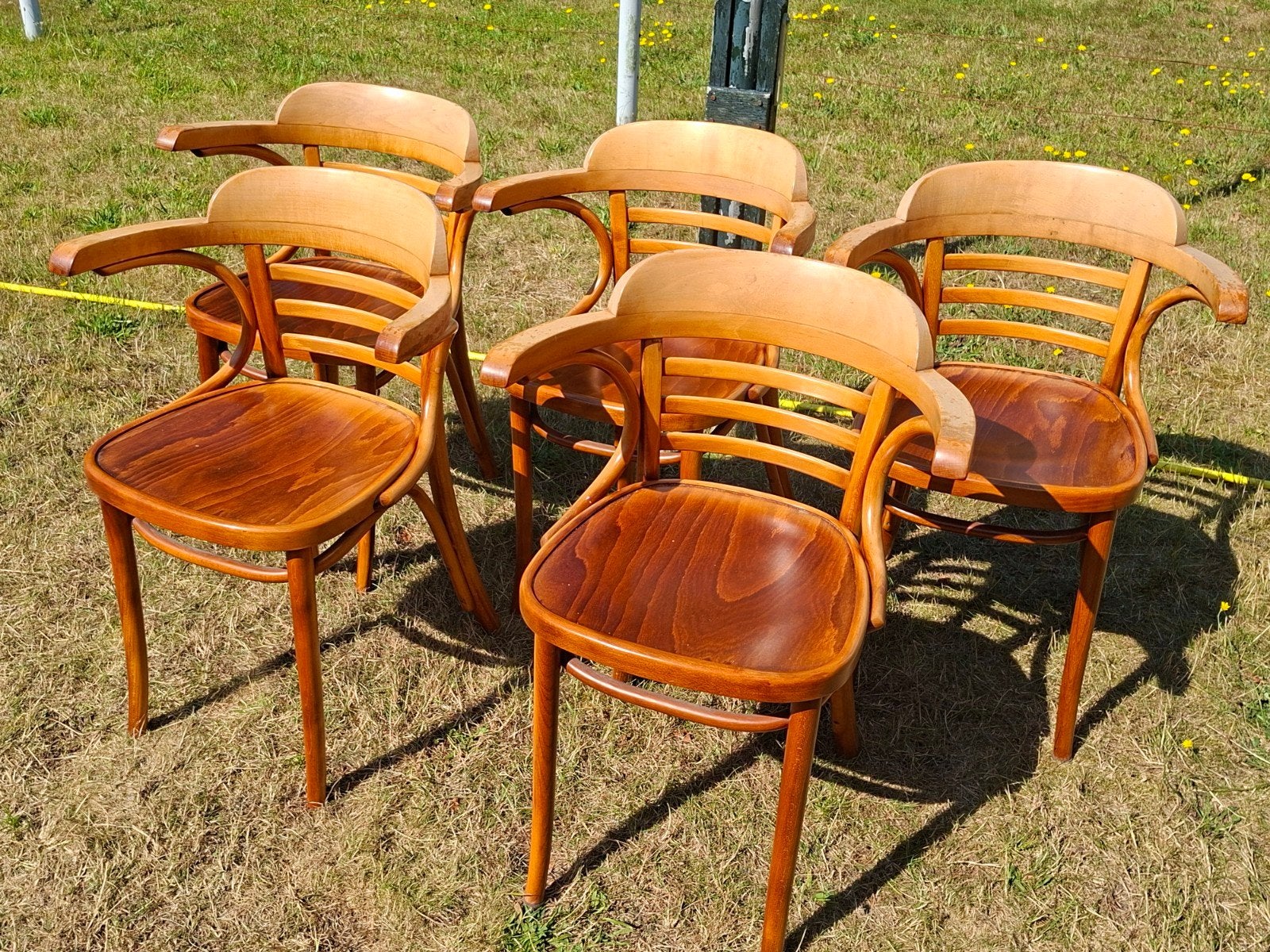 5 houten café stoelen, Antiek en Kunst, Antiek | Meubels | Stoelen en Banken, Ophalen