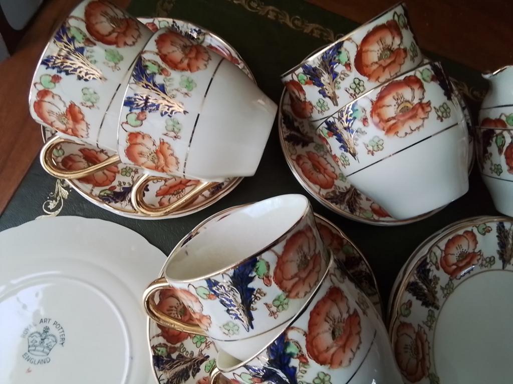 Antiek Engels 6 delig Kop en Schotel 6 Gebaksbordjes, Ophalen of Verzenden, Zo goed als nieuw, Porselein, Overige stijlen
