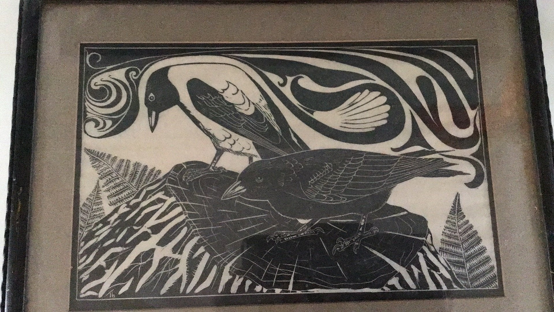Houtsnede van vogels, ingelijst, J.J. Polle Kunsthandel, Antiek en Kunst, Ingelijst, Ophalen of Verzenden, Houtsnede, Flora en Fauna