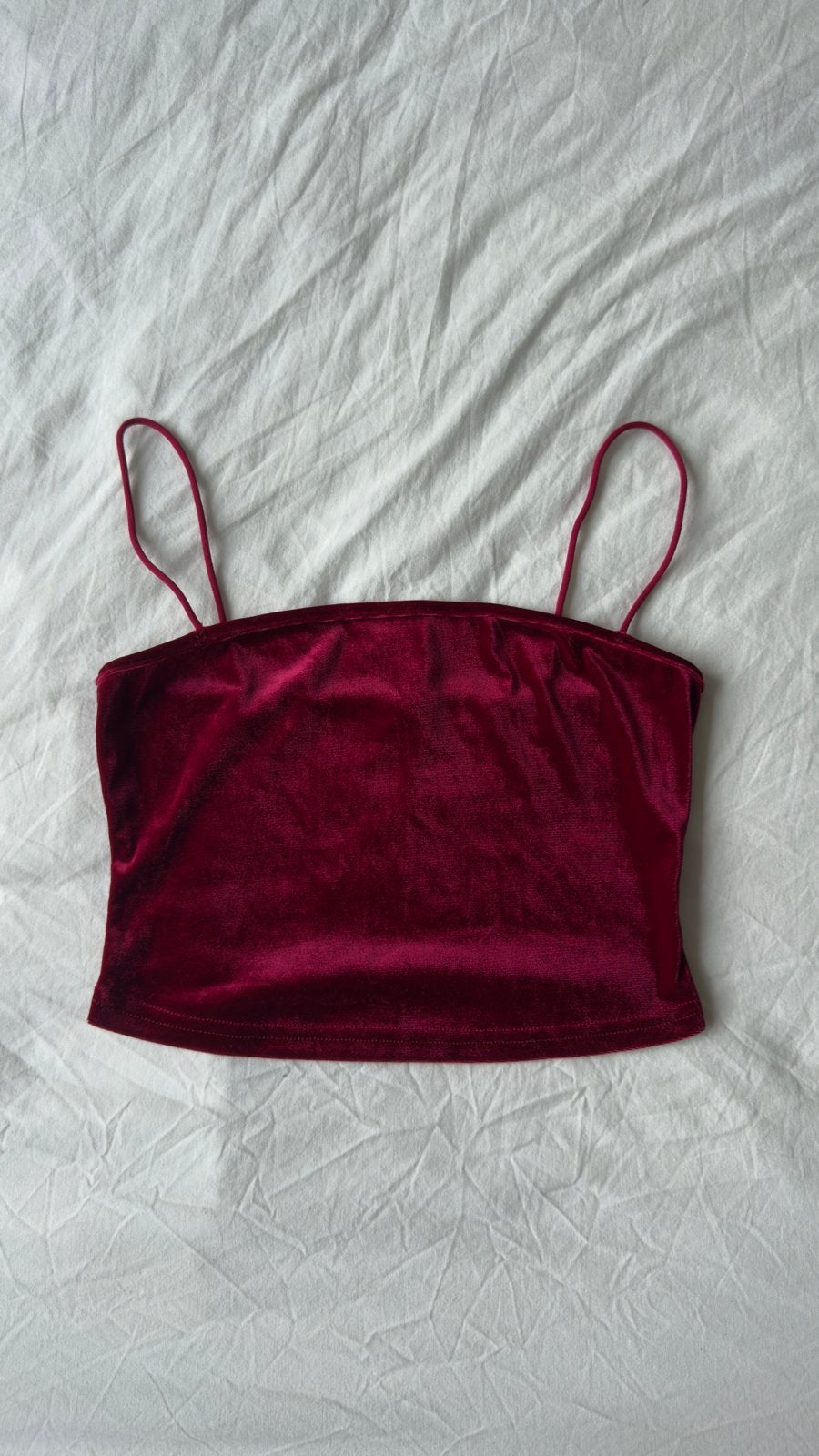 Bordeauxrood/roze fluwelen crop top met spaghettibandjes, Kleding | Dames, Ophalen of Verzenden, Zo goed als nieuw, Rood, Maat 36 (S)