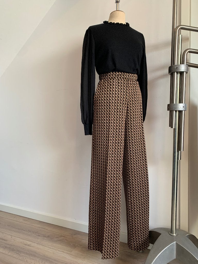 Corel lange pantalon broek ruit zwart beige bruin 40/L, Verzenden, Zwart, Zo goed als nieuw, Lang