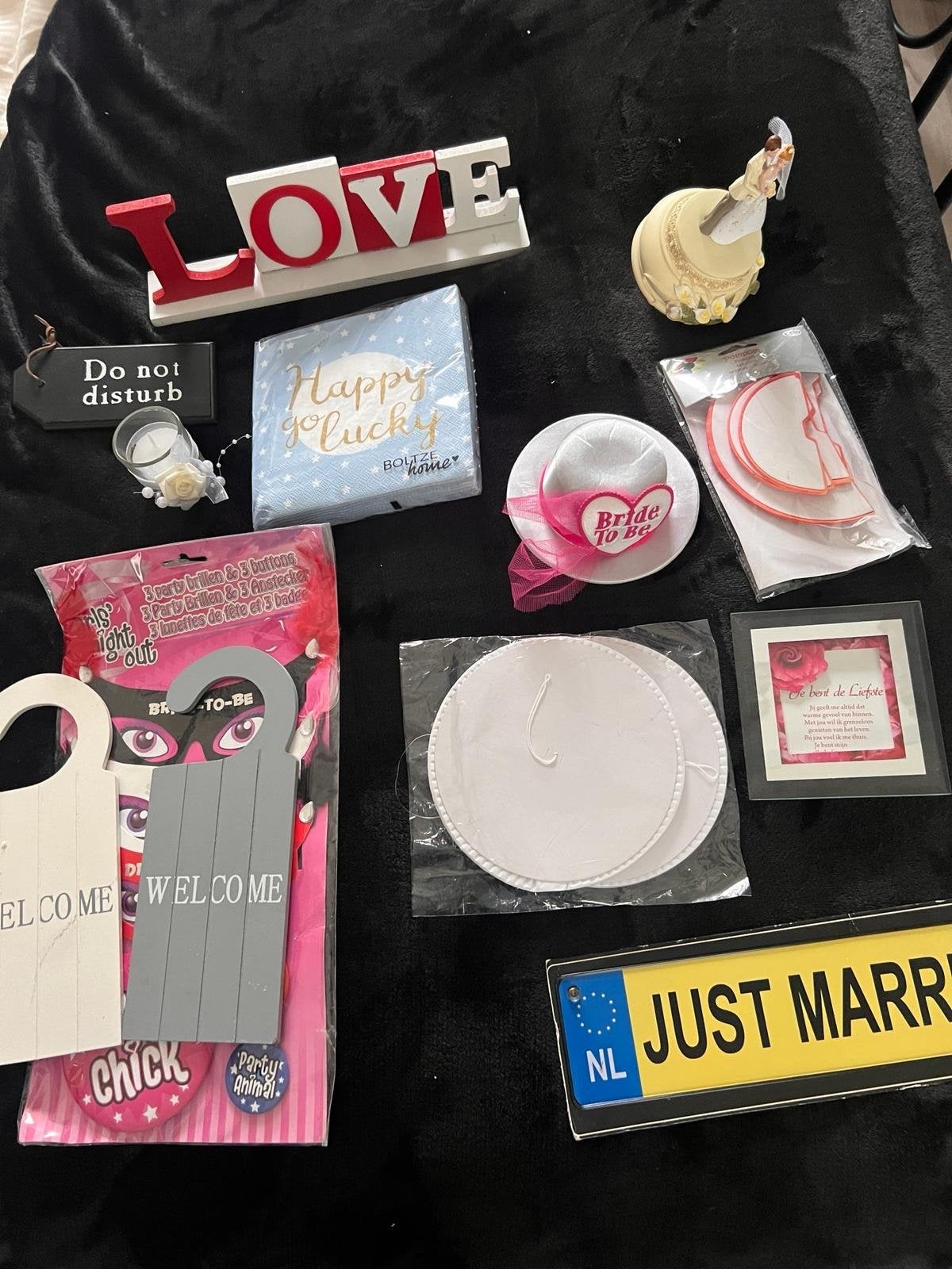 Diverse nieuwe bruiloftsartikelen: decoratie, accessoires, Ophalen of Verzenden, Nieuw, Versiering, Geboorte of Huwelijk