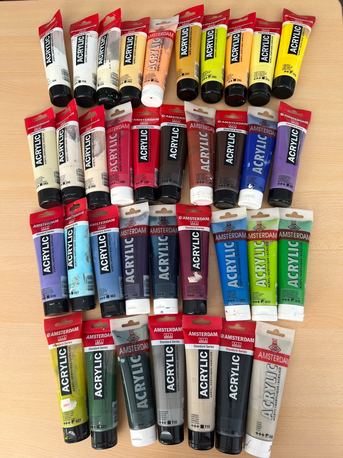Grote partij Amsterdam acrylverf - 36 kleuren, Ophalen of Verzenden, Gebruikt, Acrylverf