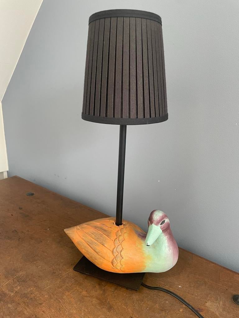 Handgemaakte lamp eend-  Hout, Nieuw, Stof, Minder dan 50 cm, Uniek, landelijk, cottage