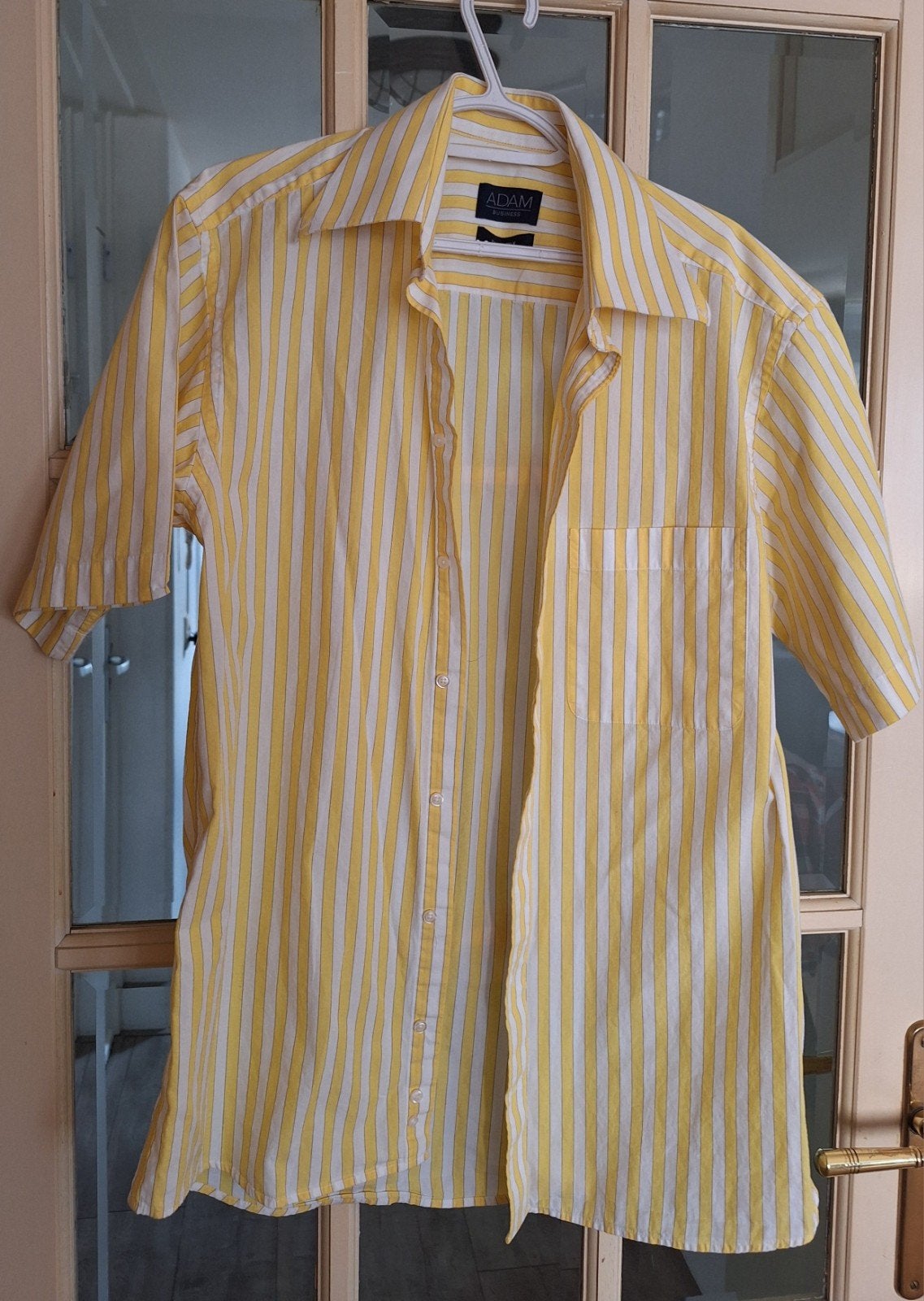 Adam Business Geel/Wit Gestreept Overhemd, Kleding | Heren, Overhemden, Ophalen of Verzenden, Zo goed als nieuw, Overige halswijdtes