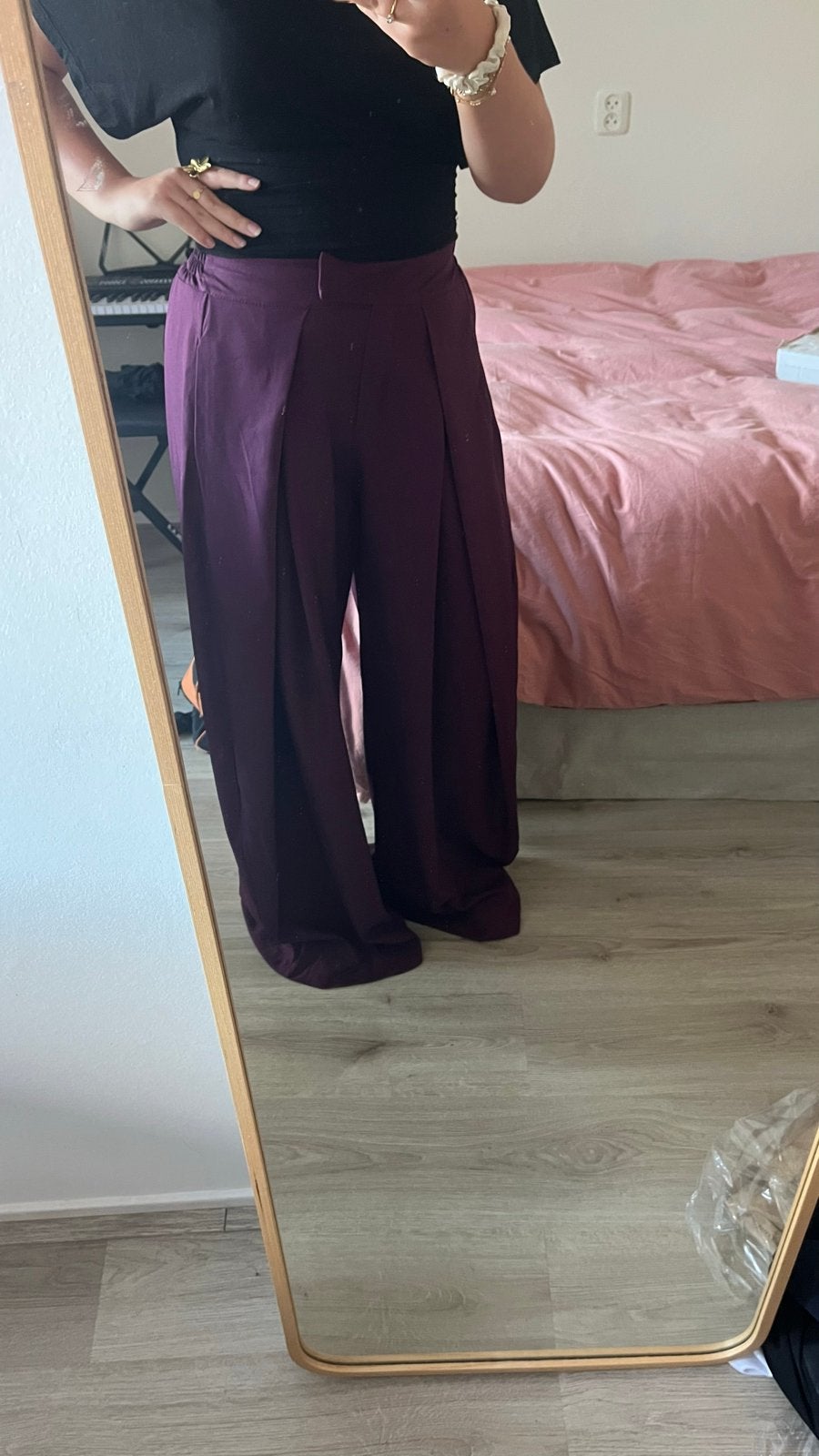 Nieuwe bordeaux pantalon M/L met elastische band, Maat 38/40 (M), Verzenden, Paars, Nieuw