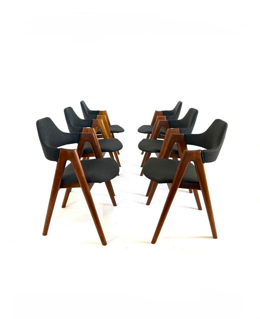 6x gerestaureerde ‘Compass’ stoel, Kai Kristiansen ‘60, Ophalen of Verzenden, Zo goed als nieuw, Stof, Vijf, Zes of meer stoelen