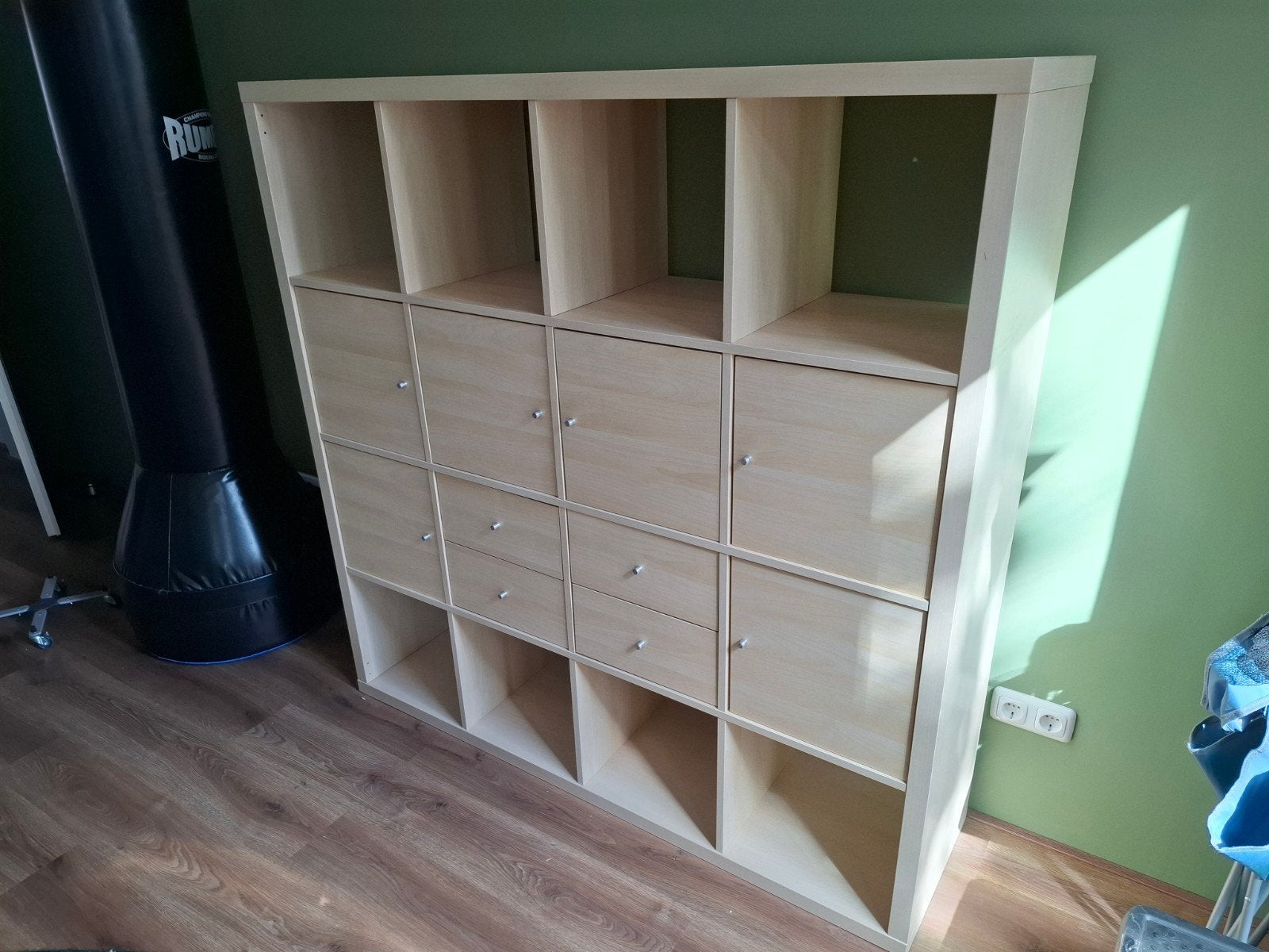 Ikea Kallax Kast 4x4 met deuren en lades, Ophalen, Gebruikt, 100 tot 150 cm, 25 tot 50 cm