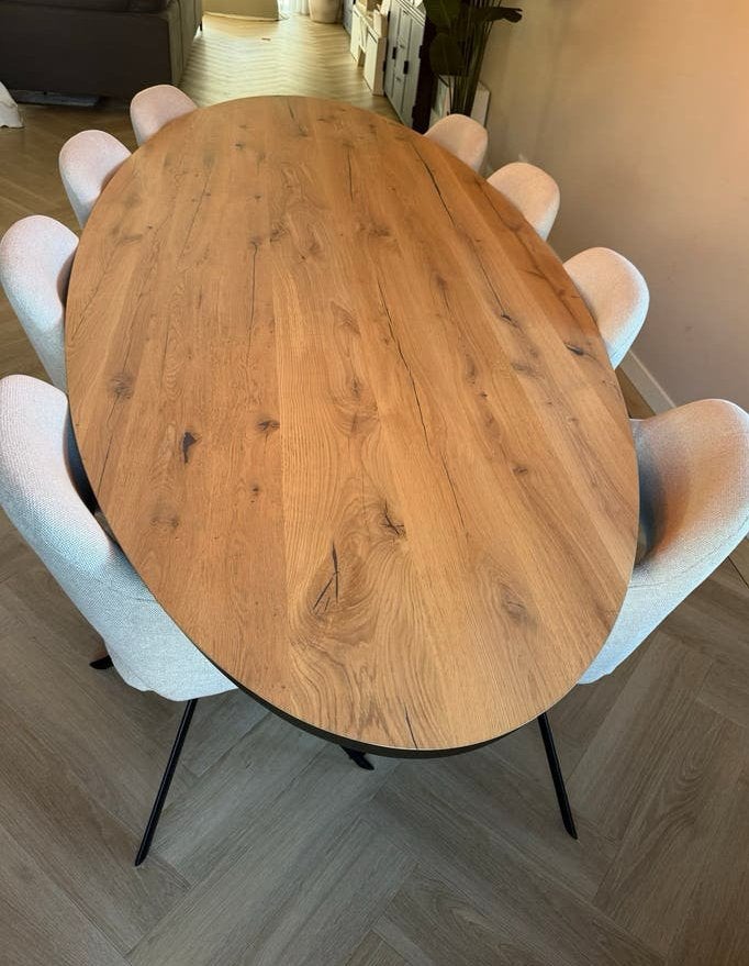 Table du Sud ovaal tafelblad 300x120cm geleefd eiken, Ophalen, 100 tot 150 cm, Eikenhout, 200 cm of meer