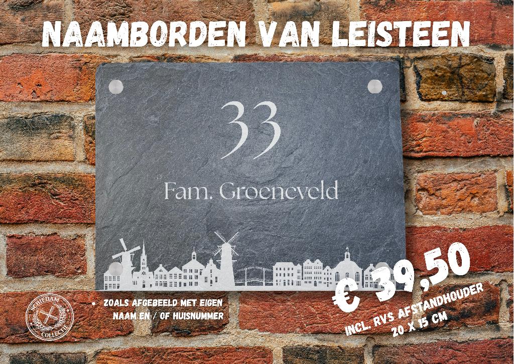 Skyline Schiedam Naambord op Leisteen 2015 cm, Ophalen of Verzenden, Nieuw