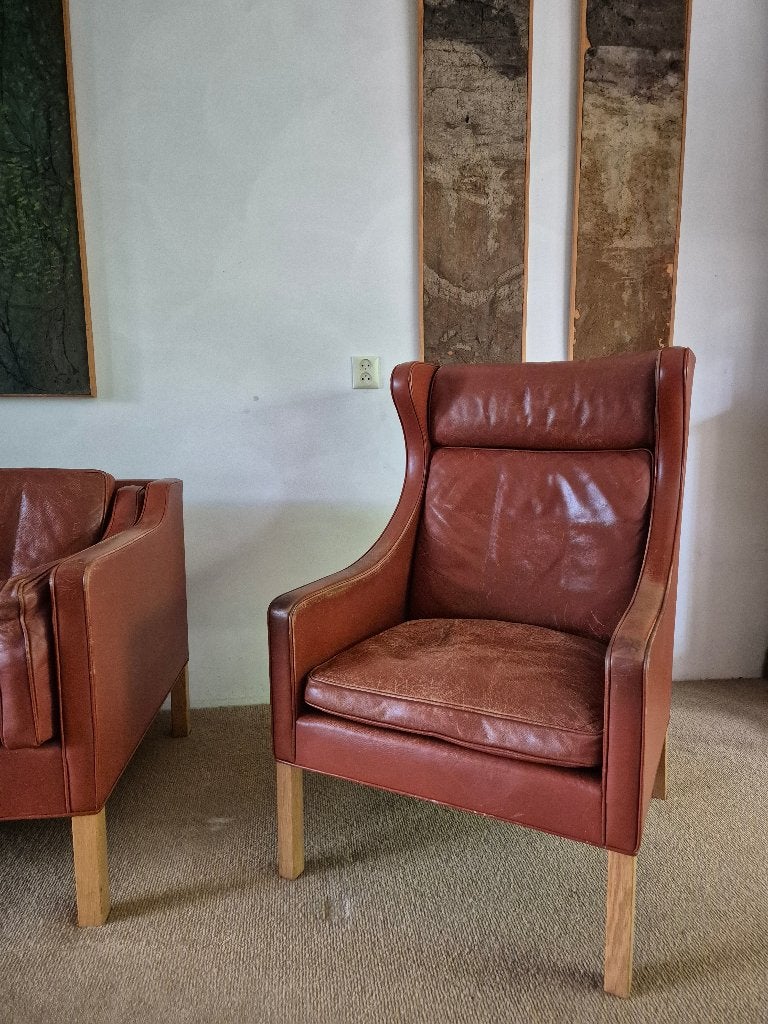 vintage Børge Mogensen fauteuil model 2204 cognac leer, Huis en Inrichting, Ophalen, Gebruikt, 50 tot 75 cm, Deens - scandinavisch design