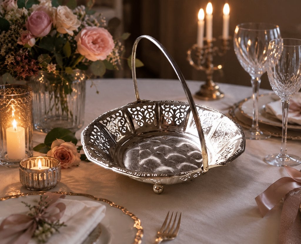 Vintage Verzilverd Bonbonmandje silverplate met Hengsel, Gebruikt, Mand, Ophalen of Verzenden, Metaal