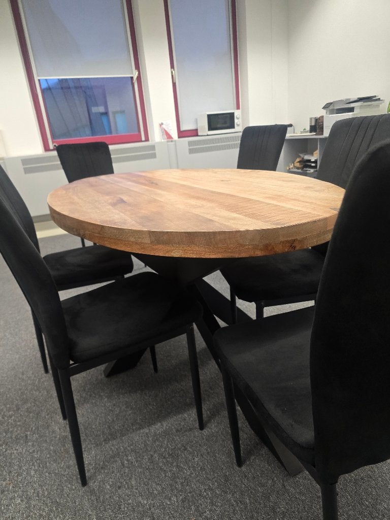 Mango houten eettafel 160L, 90 B met 6 stoelen, Huis en Inrichting, Tafels | Eettafels, Ophalen, Gebruikt, 50 tot 100 cm, 150 tot 200 cm