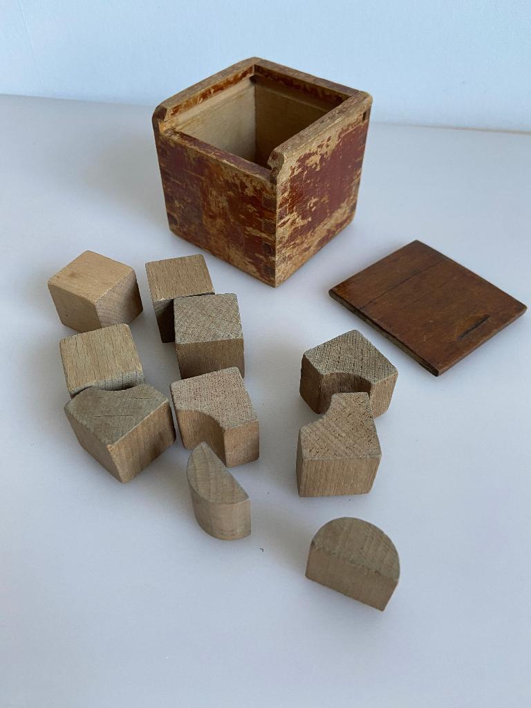 Antiek Blokkendoosje Bouwdoosje Blokken 7 cm, Ophalen of Verzenden, Gebruikt