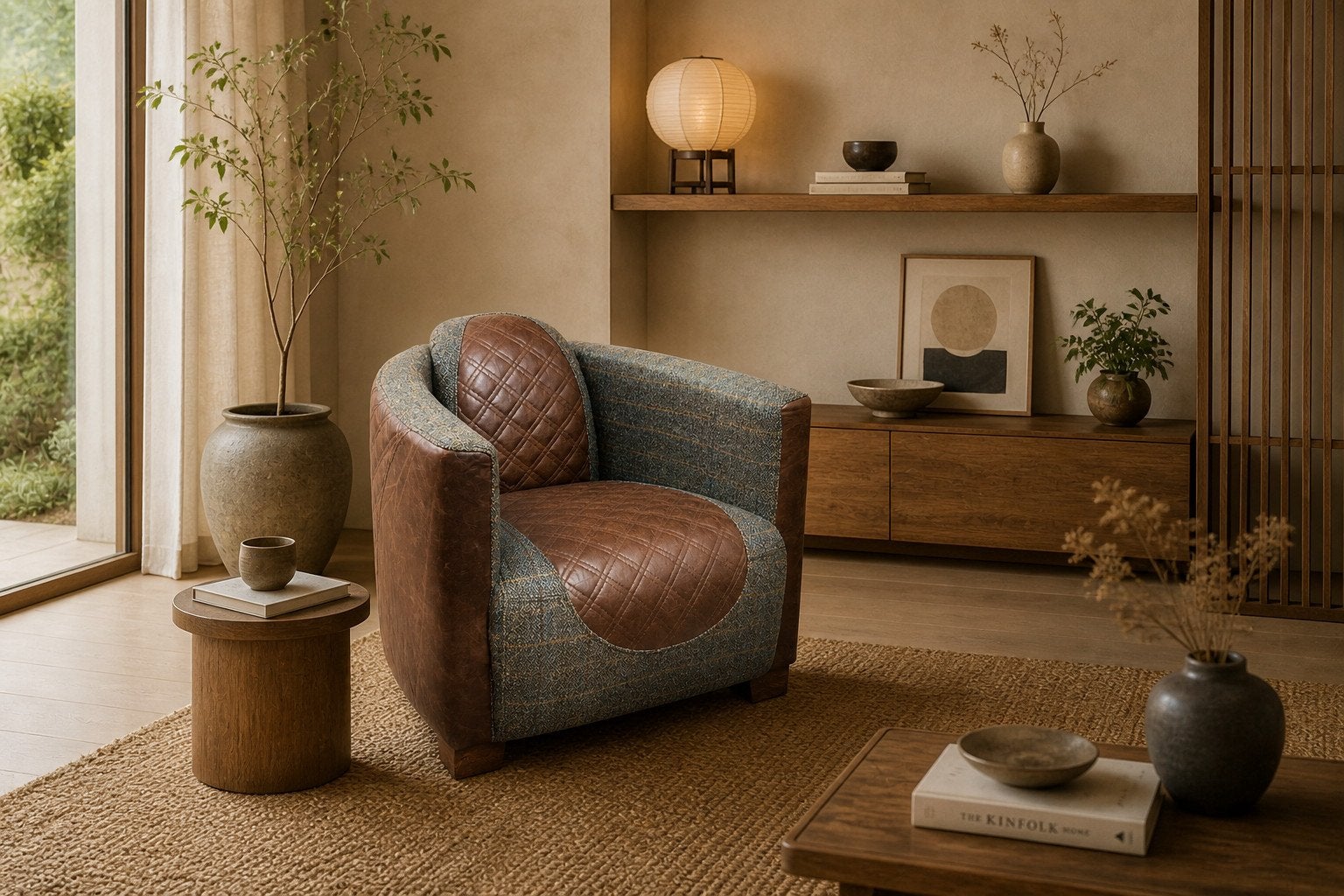 AVIATOR FAUTEUIL PILOTEN STOEL ESPRESSO LEER TWEED STOF, Huis en Inrichting, Nieuw, 75 tot 100 cm, Ophalen of Verzenden, Stof