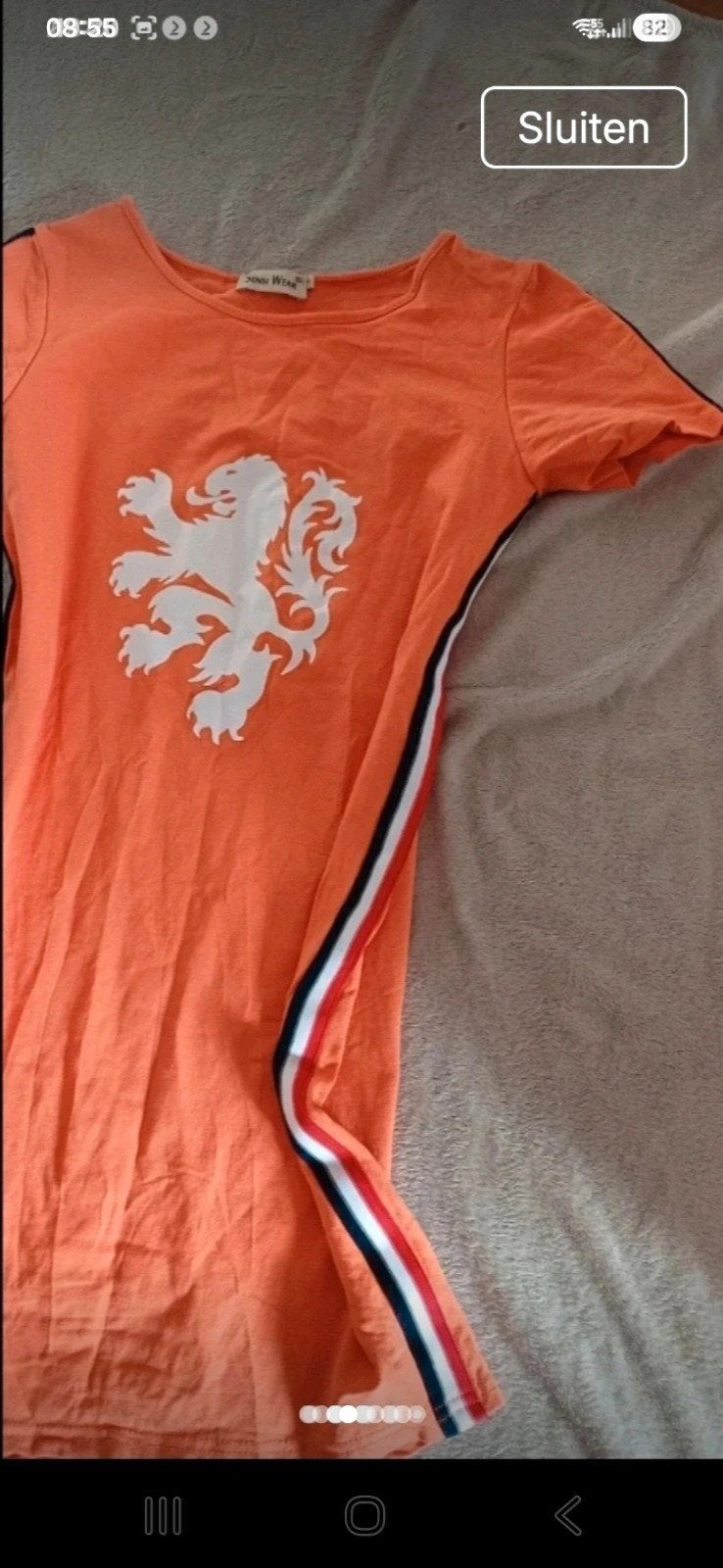 Wk Leuk oranje jurkje met rood, wit  blauw, maat S, Kleding | Dames, Jurken, Oranje, Zo goed als nieuw, Maat 36 (S), Onder de knie